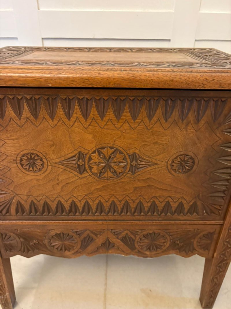 Antique Quality Hand-Carved Oak Marriage /Dowry Chest